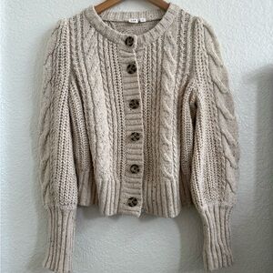 GAP Cable Knit Cardigan Sweater - Beige Tan Cream - Small Buttons